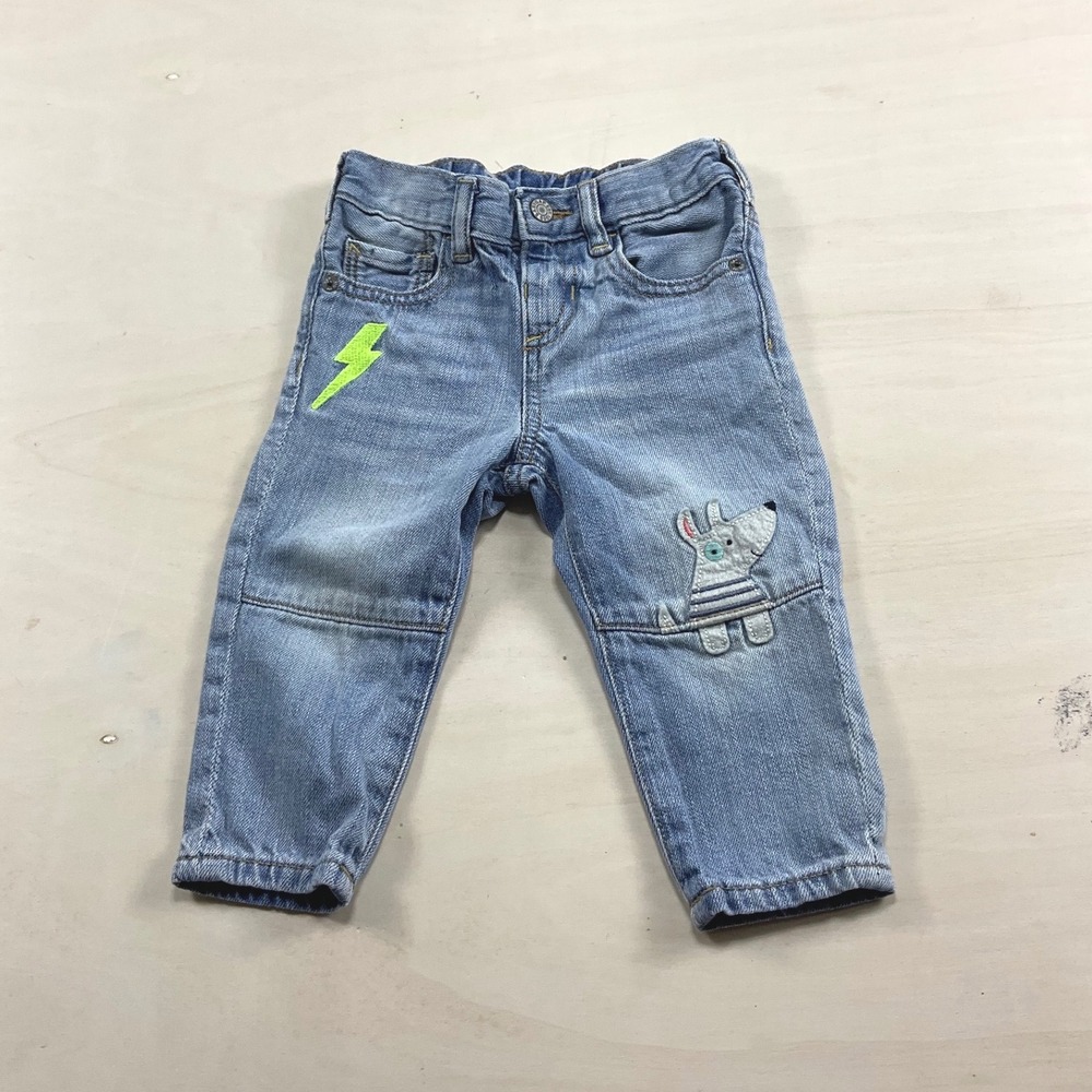 Gap Baby My First Easy Slim Jeans Light Wash Dog Lightning Bolt 12-18 Months